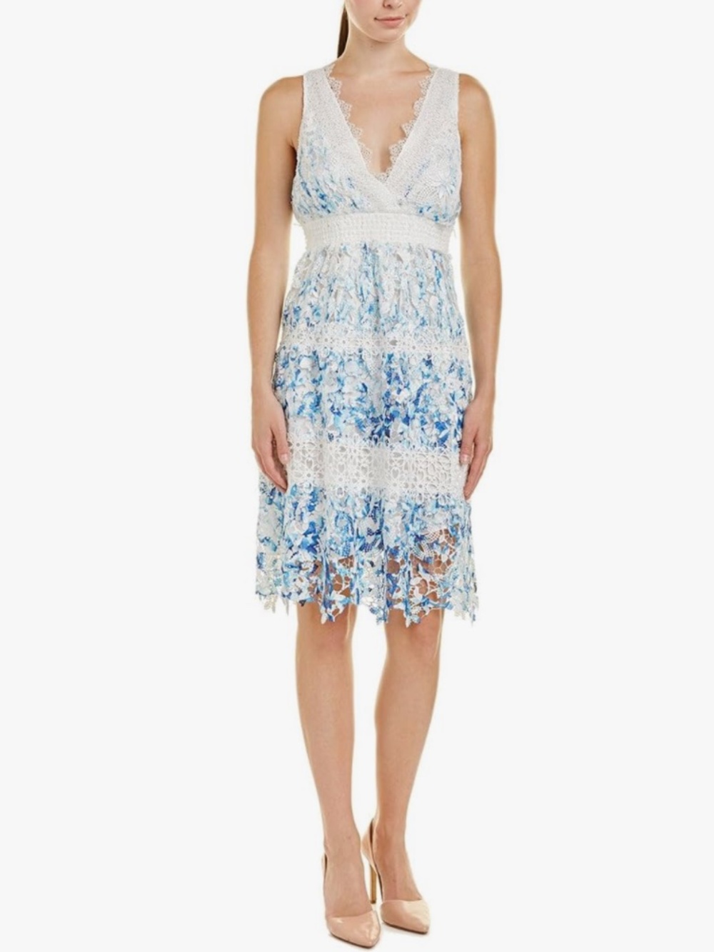 NWT Elie Tahari Malina Lace Midi Dress - Blue Wedgewood (Size XS)